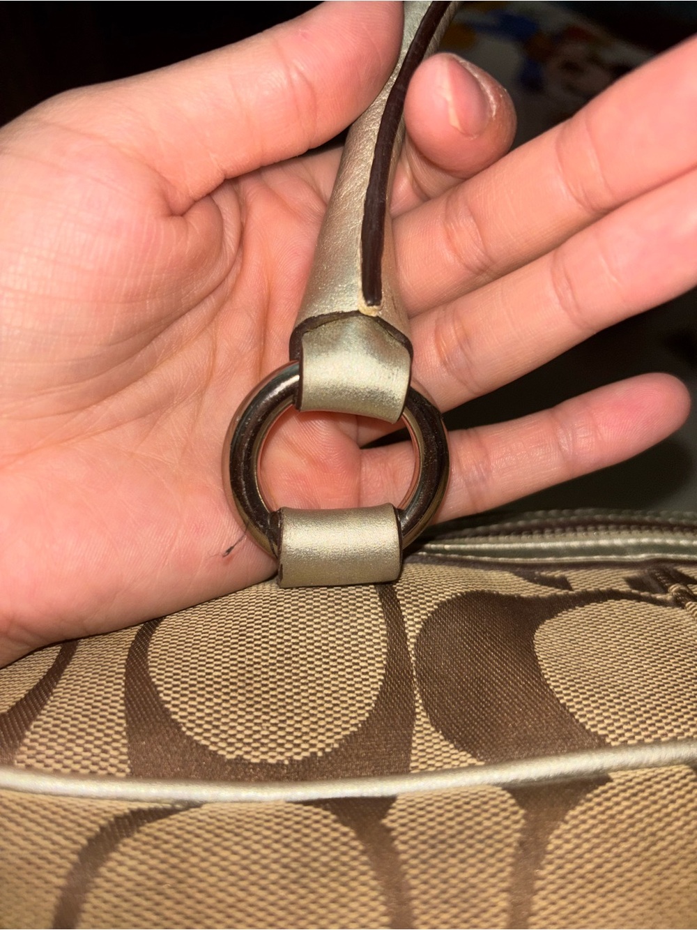 VTG Coach Beige Signature Satchel with Metallic + Gold Wallet - Picture 14 of 16